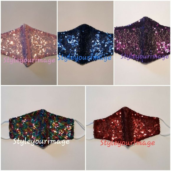 Kids Sequin Face Mask (Shiny Sparkly Washable/ Reusable) With Filter Pockets - Picture 7 of 12